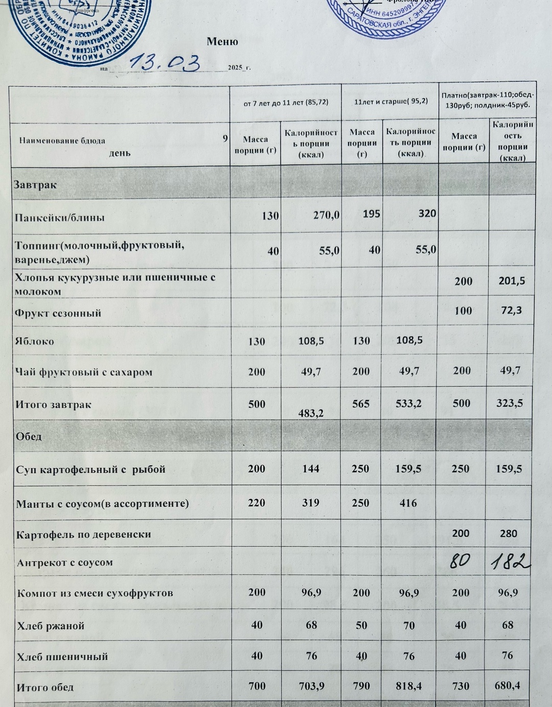 13.03.2025 меню